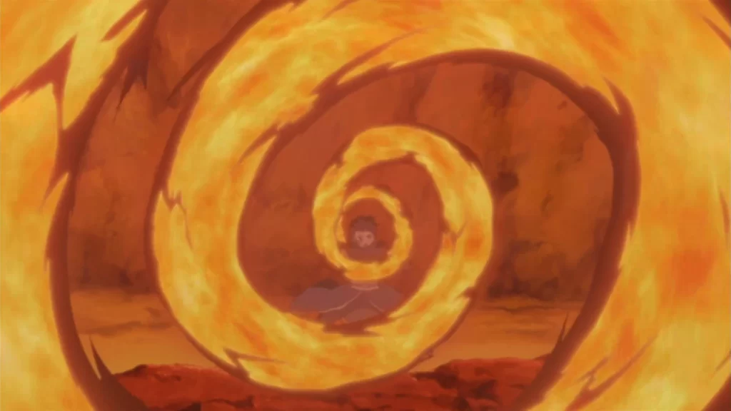 Obito utilise Fire Release : Blast Wave Wild Dance.