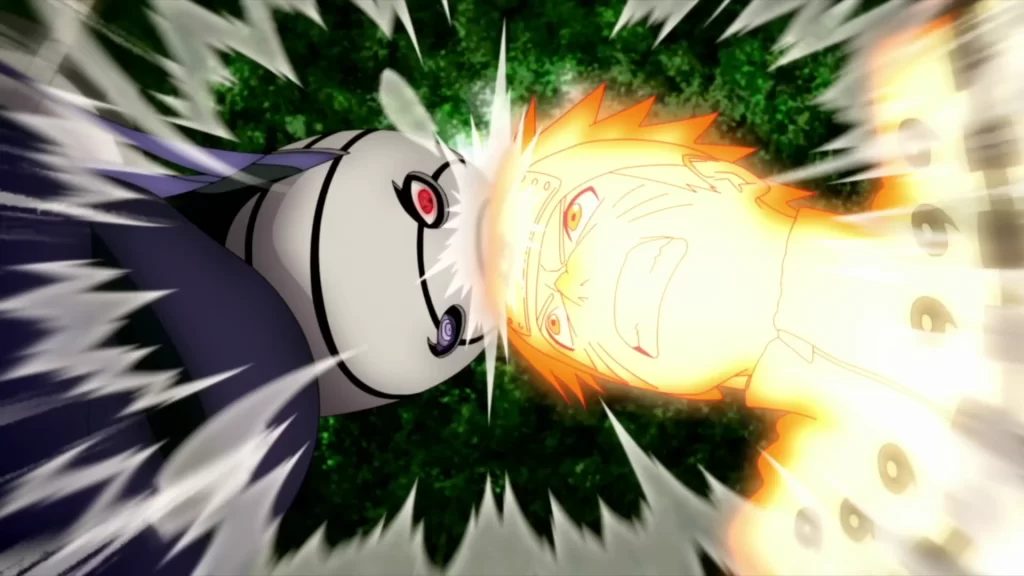 Tobi et Naruto se donnent des coups de tête.